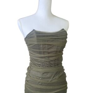 Forest Fairy Olive Mesh Corset Mini Dress Ruched Mythical Earthy Pixiecore